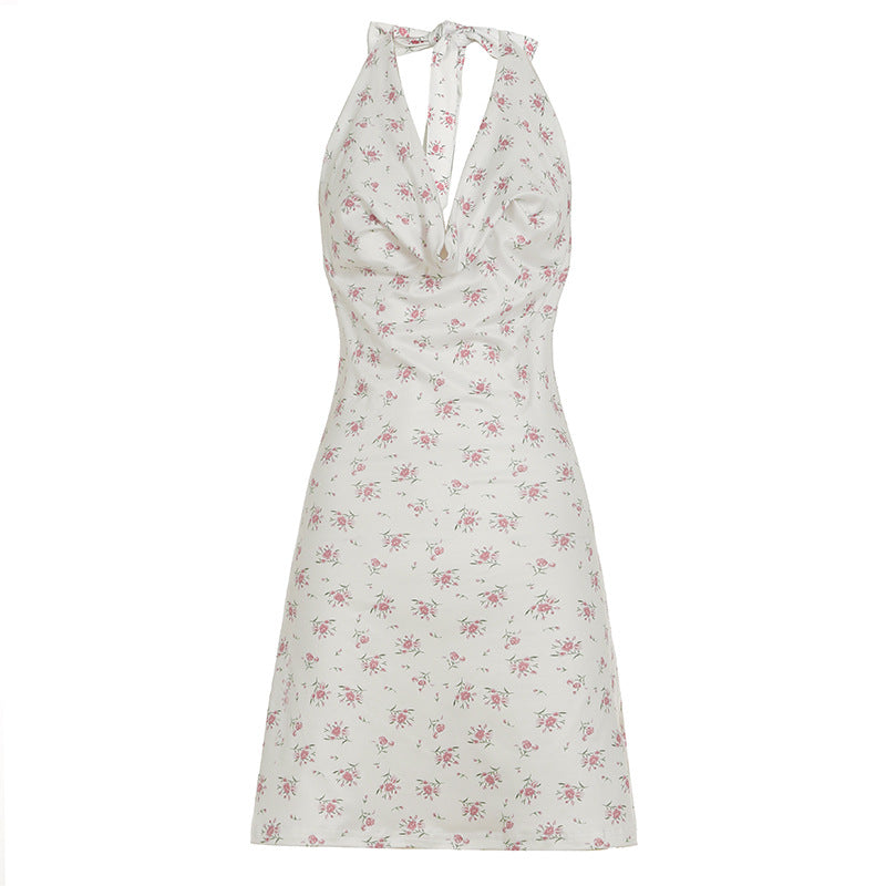 Chic Sleeveless Halter Dress With Ruffled Hem