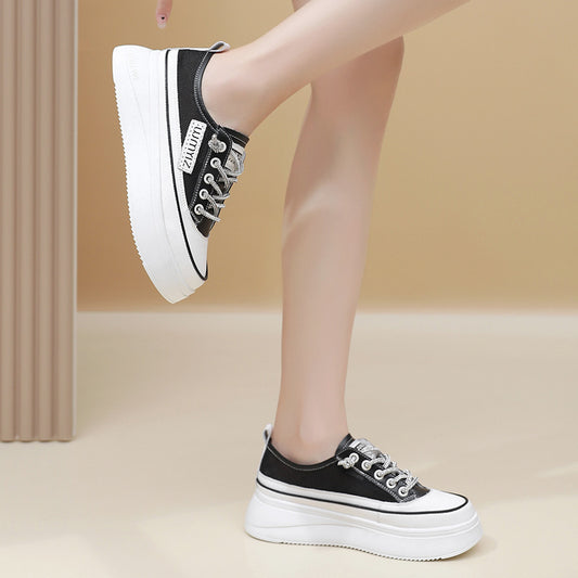 Læder Hvide Sko All-match Tyk Bund Gennemsigtig Net Casual Pumps