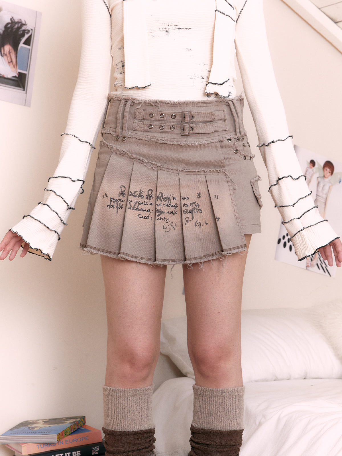 Graffiti Printing Heavy Industry Old Washed Denim Skirt