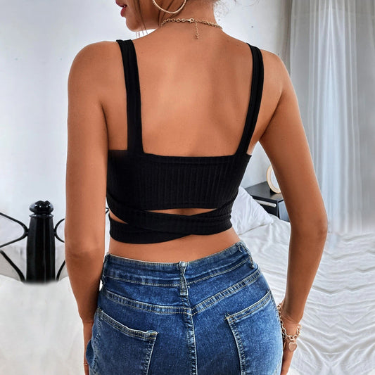 Sexy Women's Slim-fit Solid Color Sleeveless Top With Cut-out Details