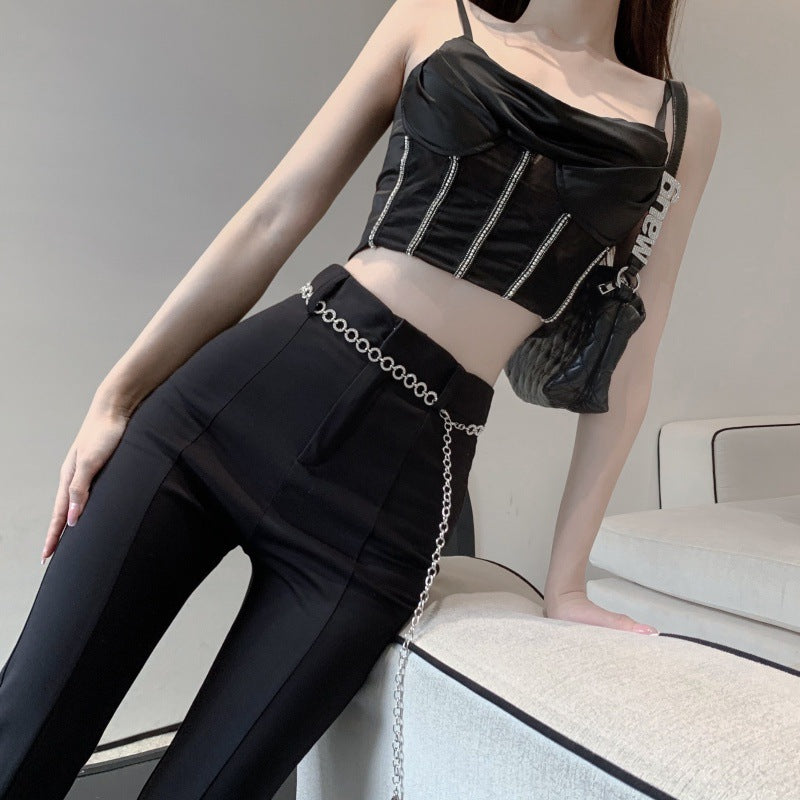 Black Micro Slit Mopping Pants