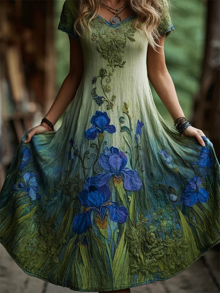 New Womens Loose-fit Printed Split Dress