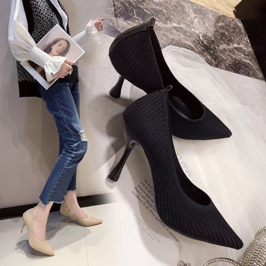 Women's stiletto knit single shoes