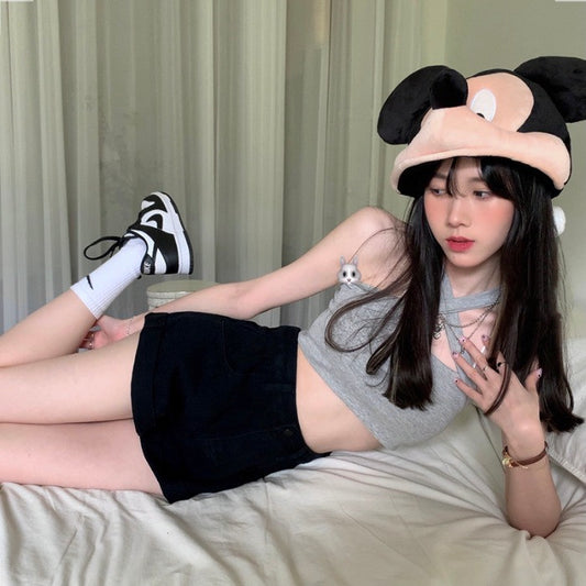 Ladies High Waist Slim Loose Wide Leg Denim Shorts