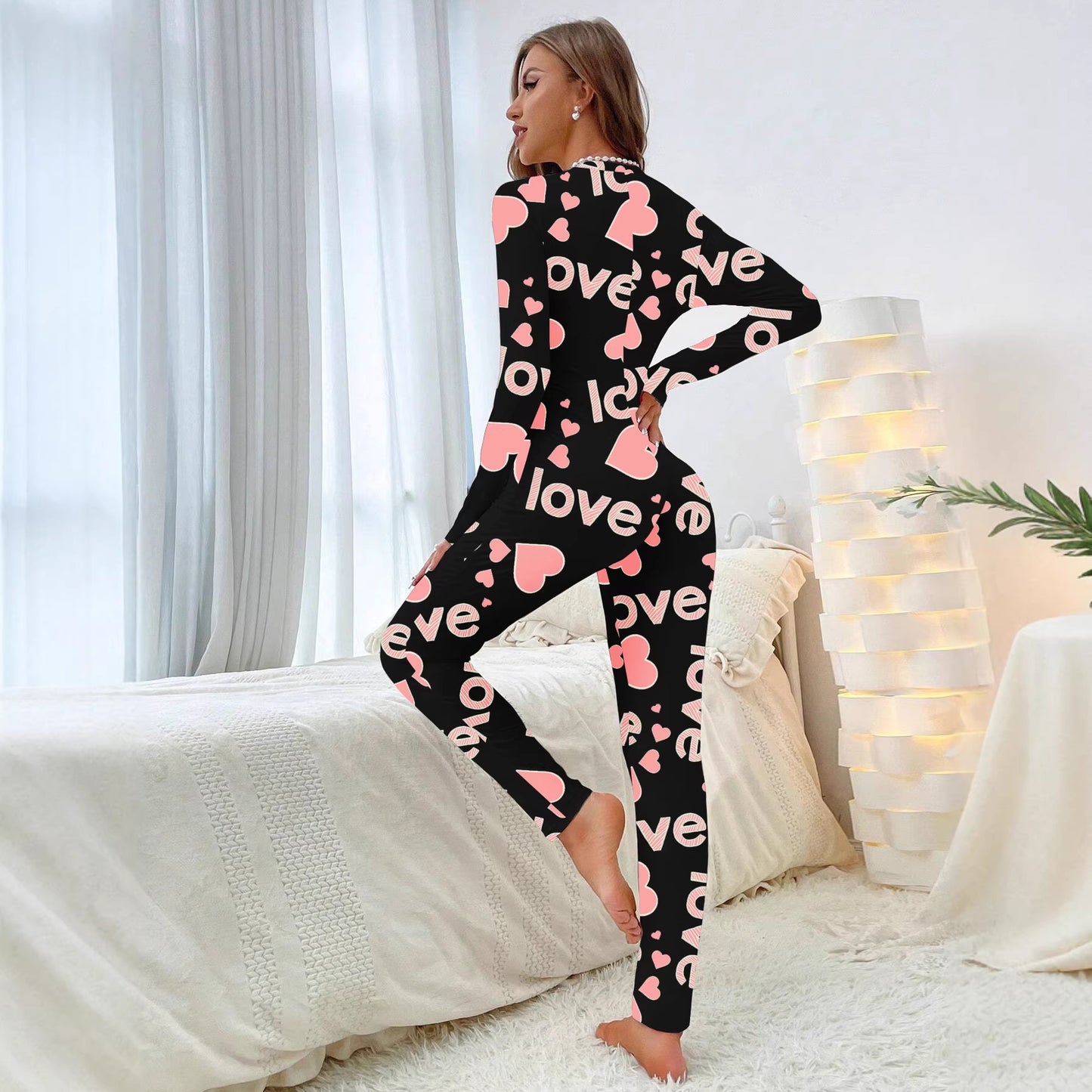 Womens Casual Romper With Heart And Letter Design