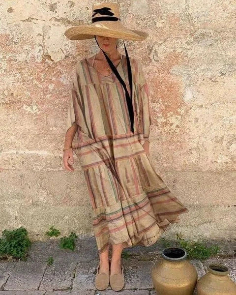 Womens Printed Crew-Neck Long-Sleeve Patchwork Casual Fashion Dress