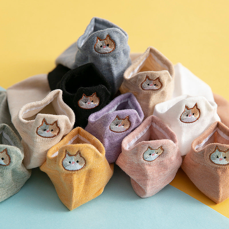 Socks Female Embroidered Cat Boat Socks Shallow Mouth Cute Low Waist