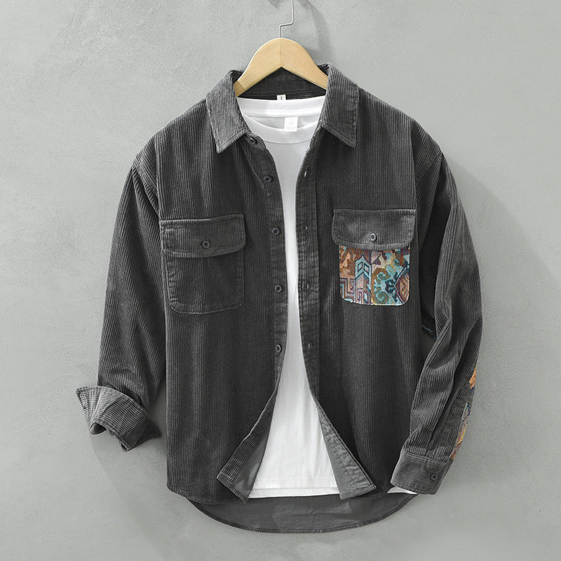 Japanese Vintage Long Sleeve Shirt Men's Fashion