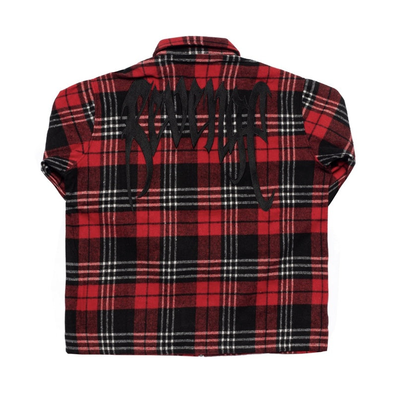 Plaid Pattern Loose Embroidered Coat Zipper Shirt