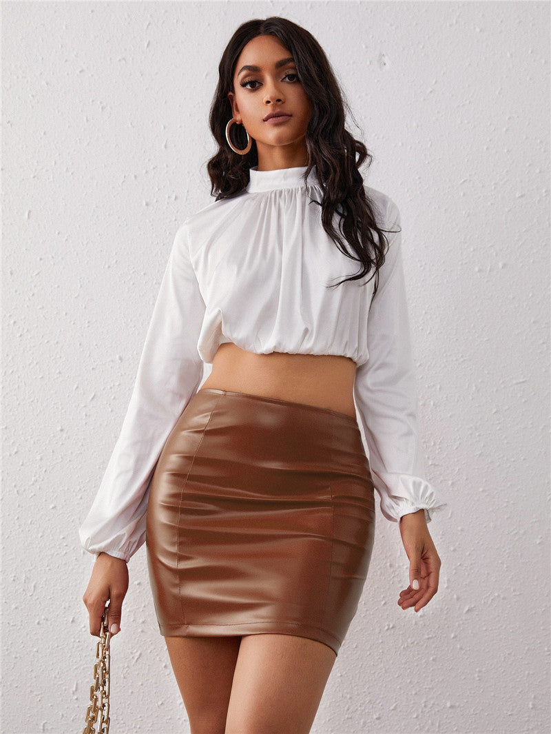 High Waist Short Solid Color Pleated Skirt