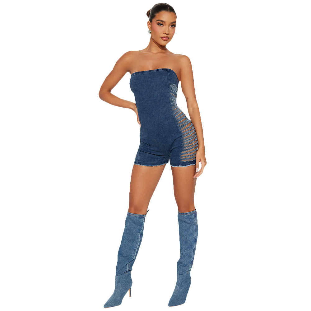 Chest Hugging Stretchy Denim Washed Jumpsuit