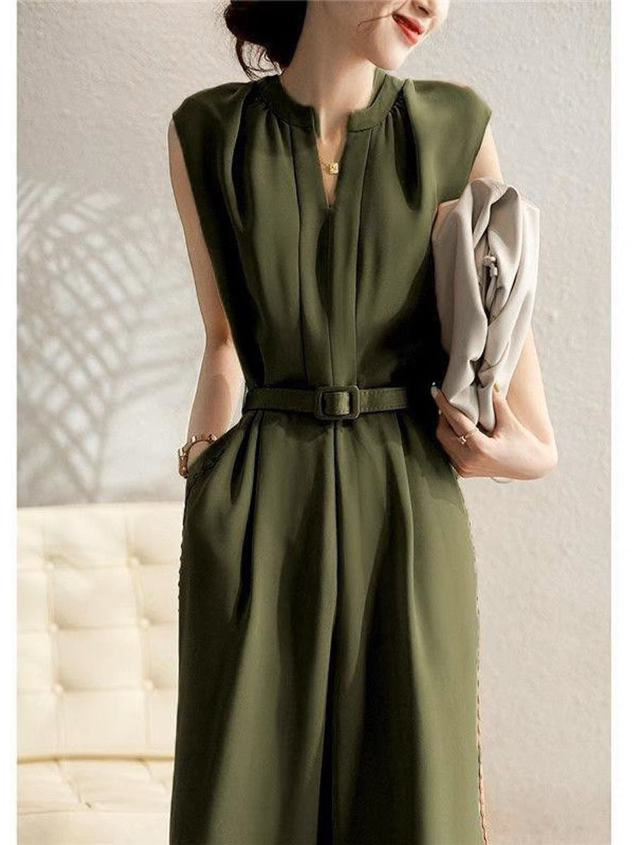 Elegant Ensfarvet Slankende Jumpsuit Til Kvinder