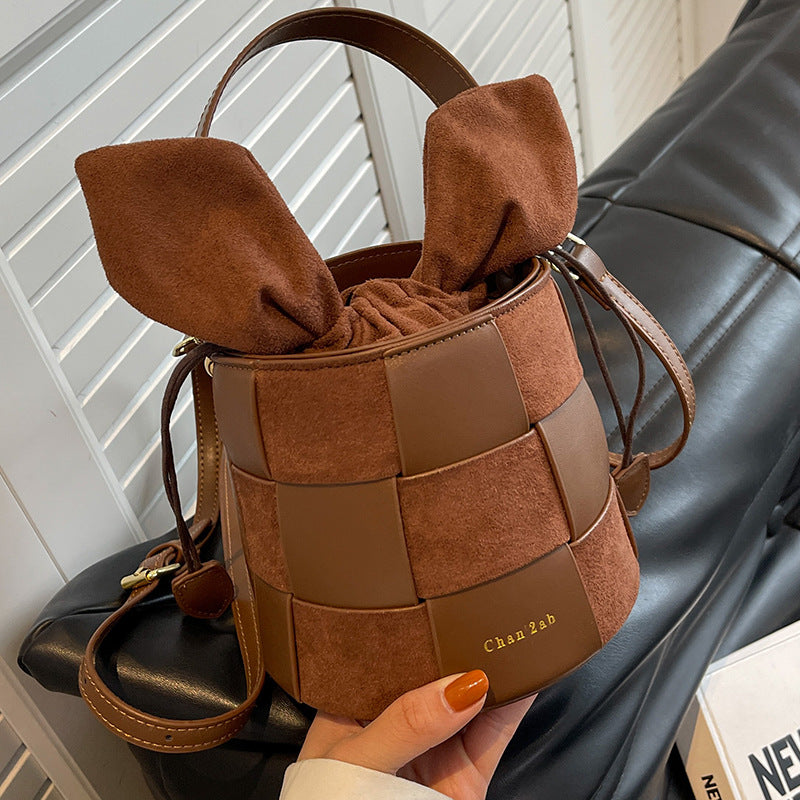 Women's Fall Winter Fashion Frosted Woven Portable Bucket Bag