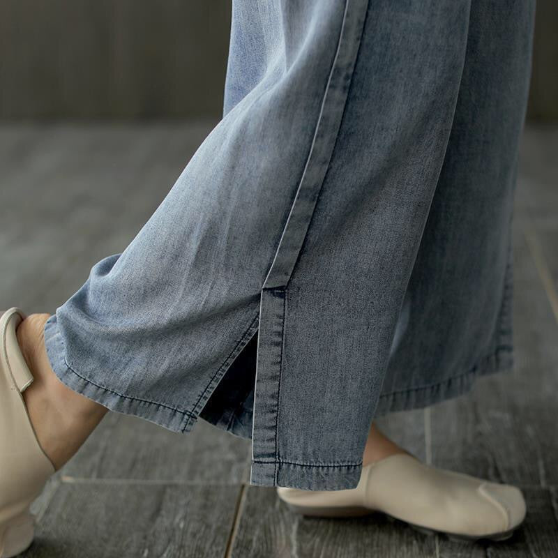 Retro plisserede jeans med vide ben til kvinder i store størrelser