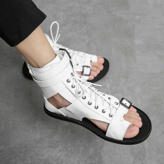 Women's Solid Color Roman-style Lace-up Soft-soled Leather Sandals