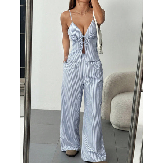 Womens Striped Vest And Pants Casual Set
