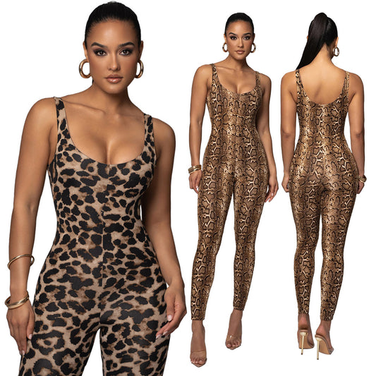Big U-neck Printed Jumpsuit Fashion Women's Wear