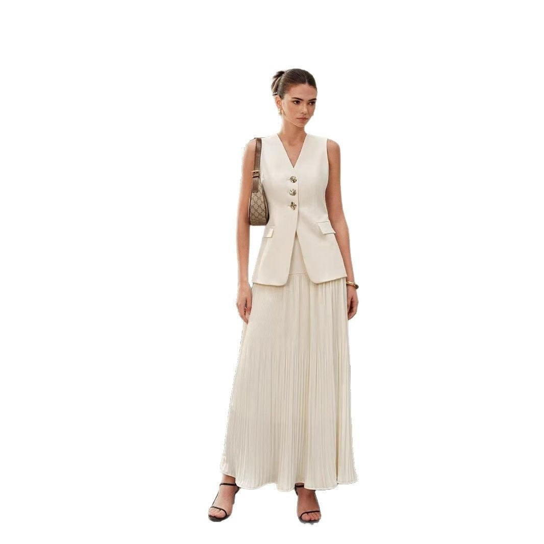 Pleated Stitching Skirt European And American Solid Color