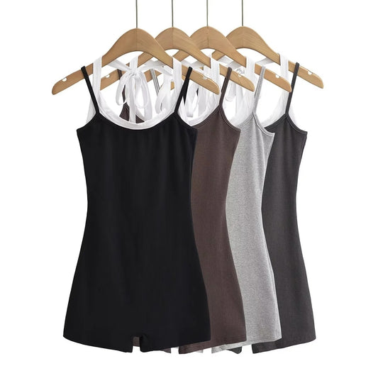 Street-style Chic Casual U-neck Color-block Bodycon Jumpsuit That Flatters Your