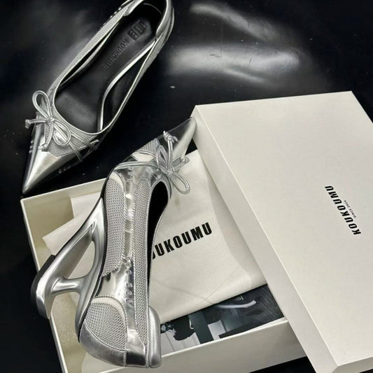 Women's Black Pointed Toe Shaped Floating Heel Mary Jane Shoes