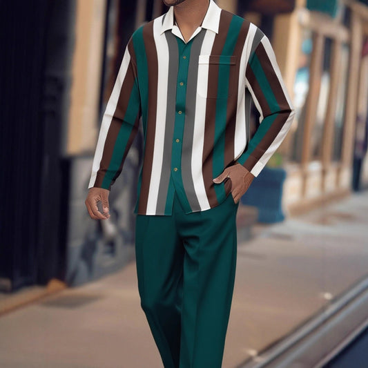 Print Striped Fashion Autumn Men's Suit