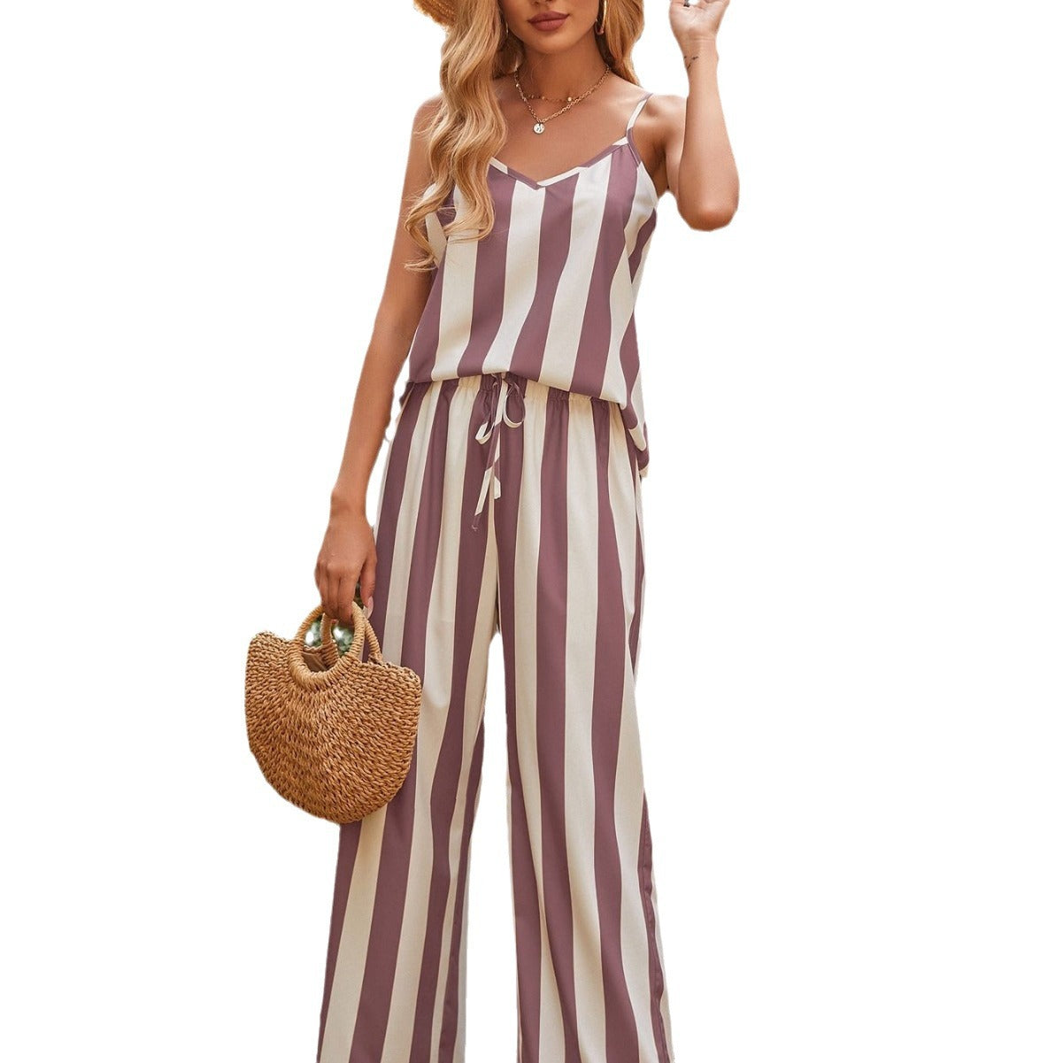Women's Striped Tank Top And Casual Pants Two-piece Set