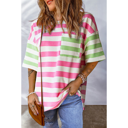 Round Neck T-shirt Women's European And American Loose Casual Dopamine Short Sleeve Top