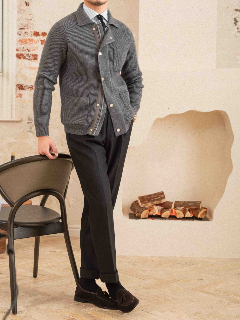 Men's Lapel Warm Coat Knitted Thick Cardigan Jacket