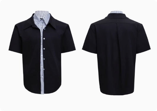Male Niche Striped Contrasting Patchwork Shirt Top