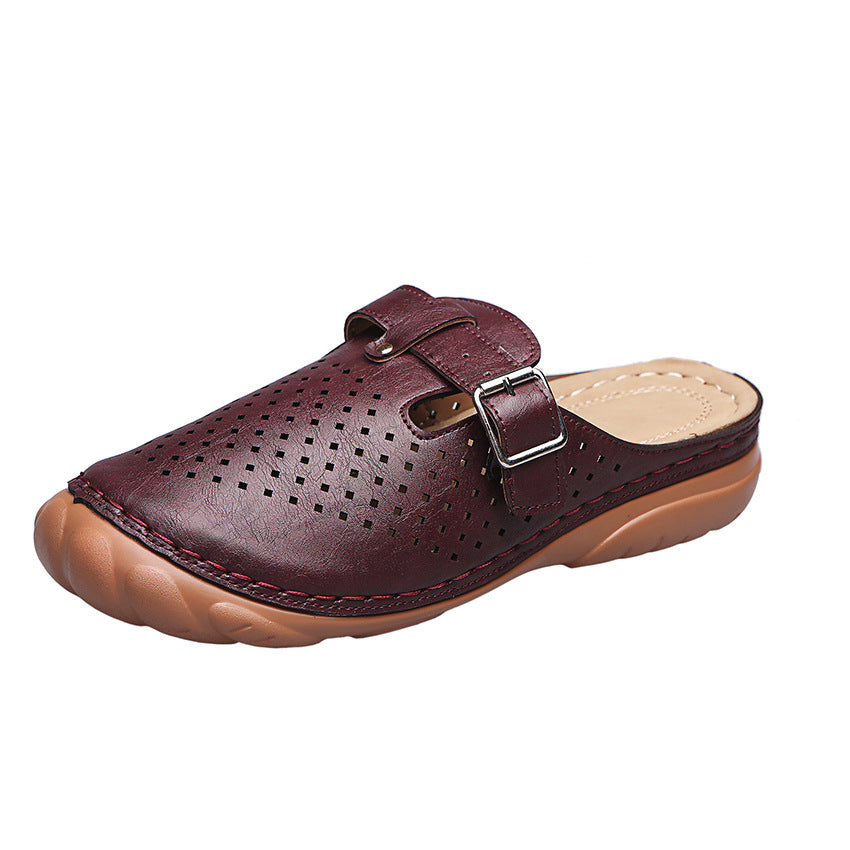 Hole Slippers Lightweight Metal Buckle Platform Toe Cap Sandals