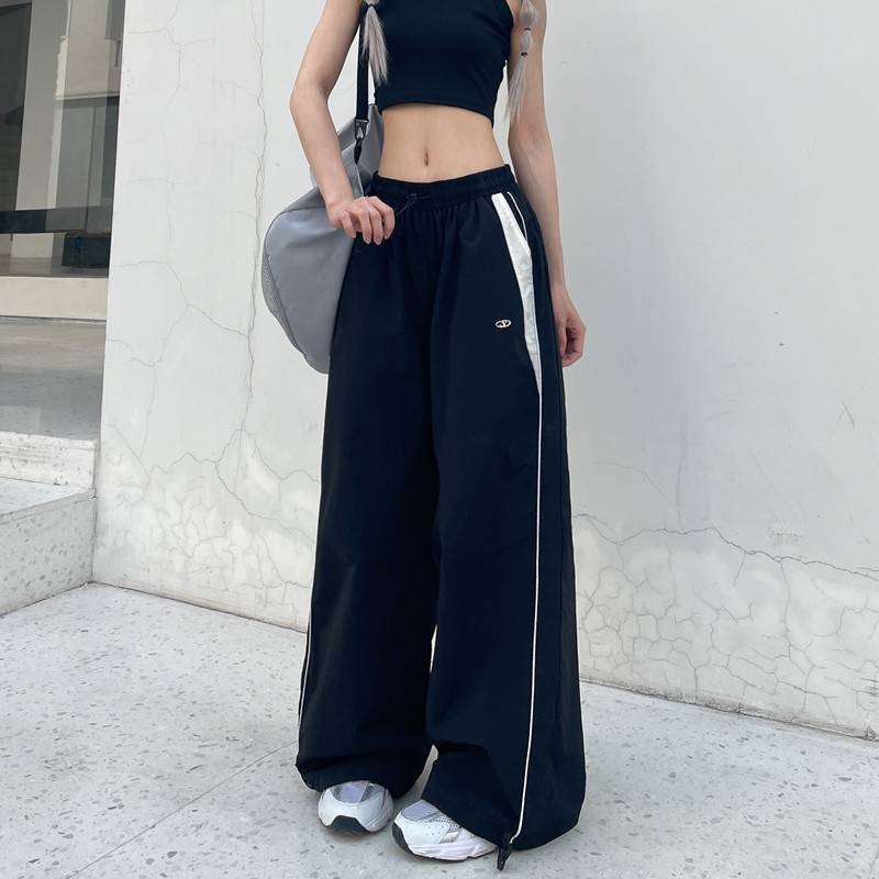 Black Street Hip-hop Trendy Straight Loose Thin Track Pants