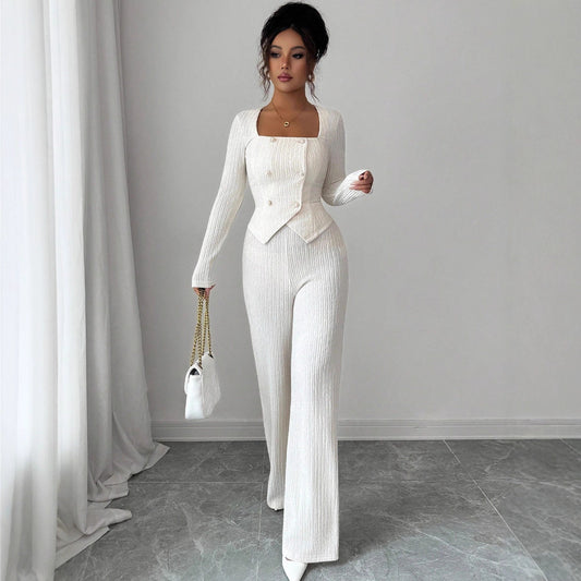 Stylish Versatile Solid-color Top And Cardigan With Matching Pants Set