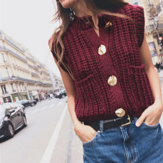 Women's Button Thick Knitted Short Cardigan