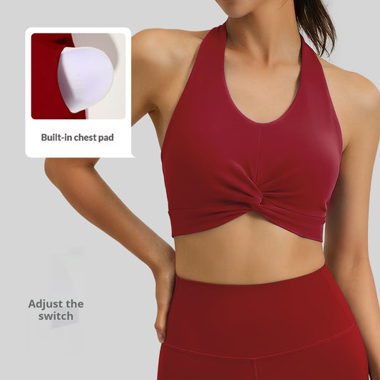 Backless Neck Hanging Sports Tank Top With Double Sided Jacquard Fabric