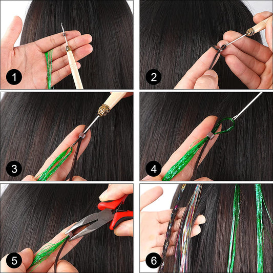 Colorful 12-color Mixed Laser Gold Silk Hair Extension Suit