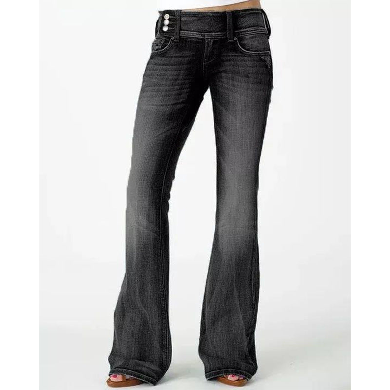Retro Side Button Mid Waist Skinny Jeans