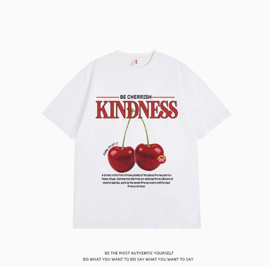 Sweet Cool Simple Letter Cherry Short Sleeve T-shirt Pure Cotton