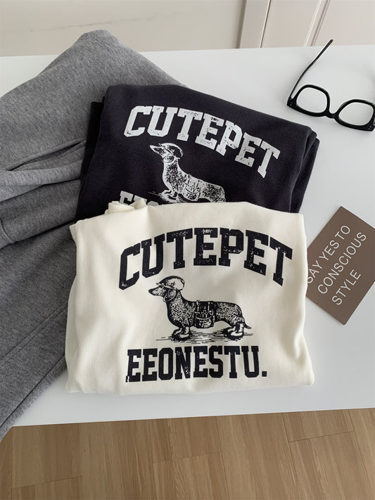 High-elastic Soft And Chewy Cartoon Puppy-Print T-Shirt For Women