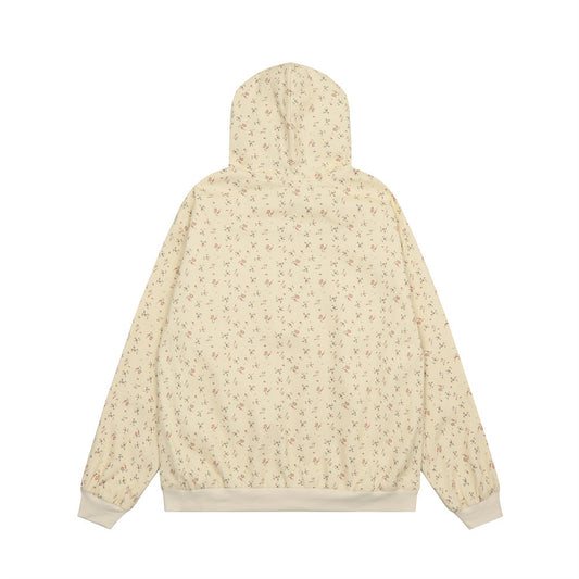 Men's Loose Floral Design Irregular Zipper Hoodie Coat