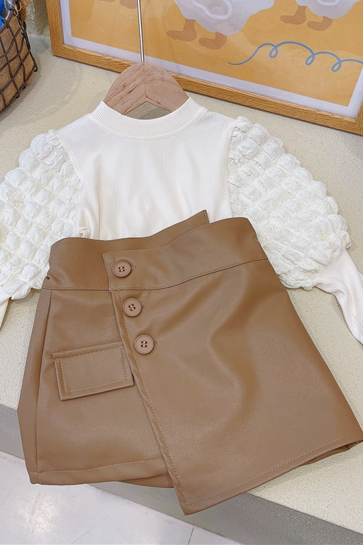 Girls' Skirt Suit, Long-sleeved Lace Shirt