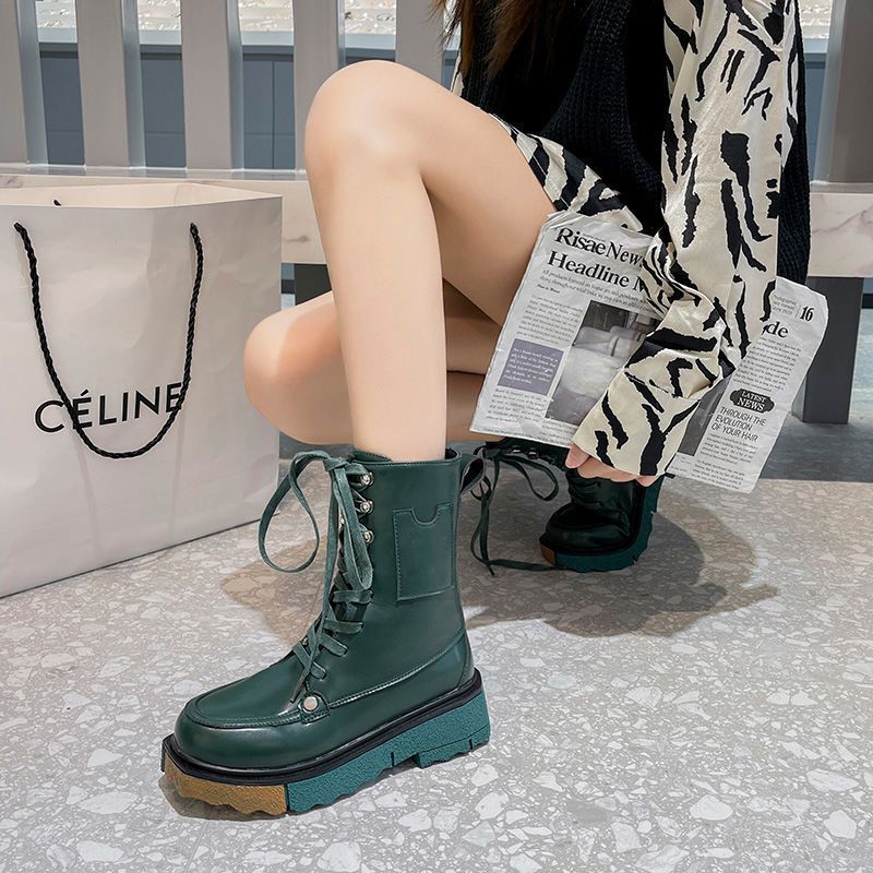 Women's Color Matching Platform Retro Martin Boots