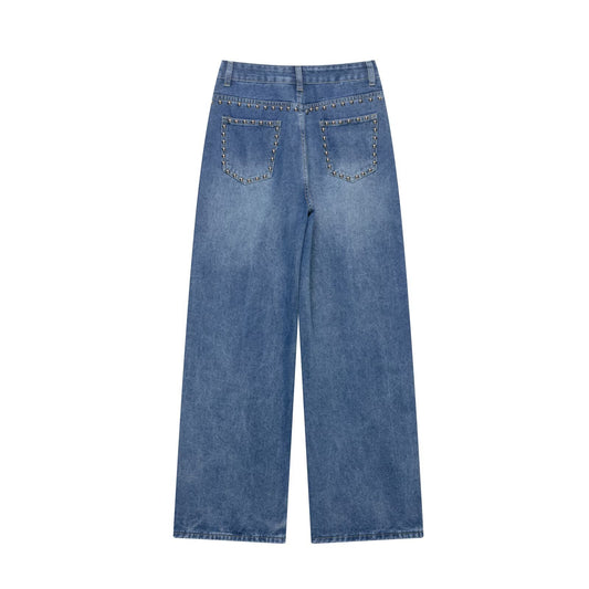 Magic Fashion Heavy Industry Metal Rivet Straight Jeans