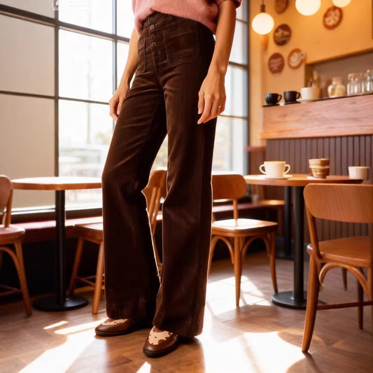 Fransk-inspirerede vintage ensfarvede afslappede alsidige bootcut-bukser