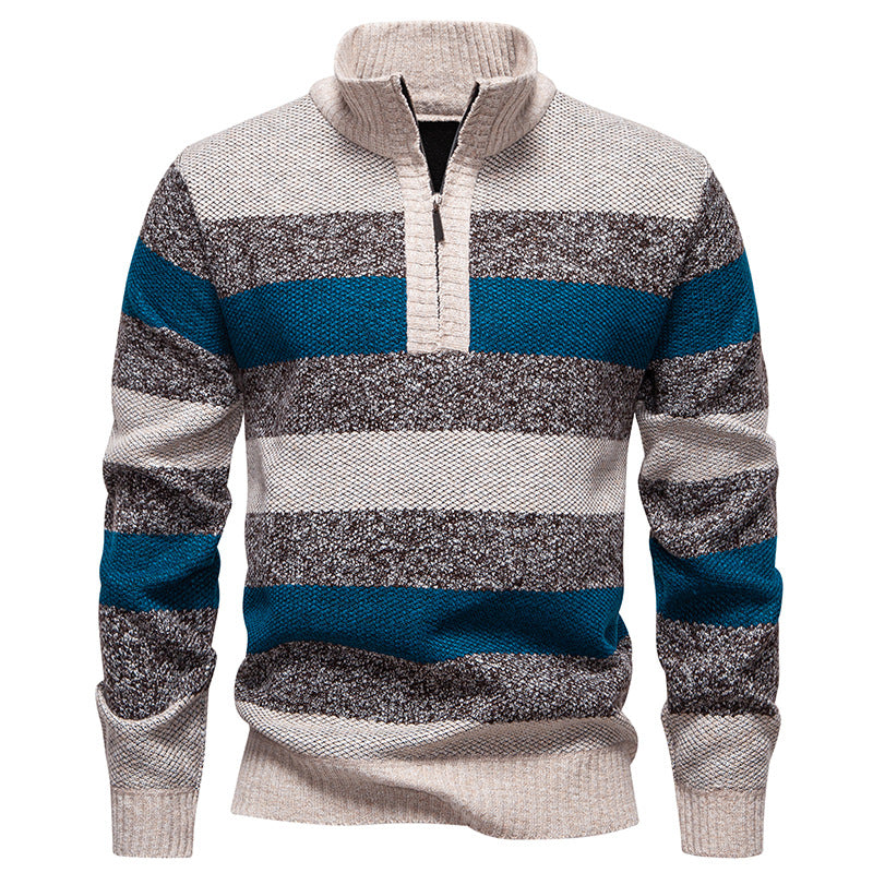 Herre Color-Block Termisk Sweater Med Stand-Up Krave Og Halv Lynlås, Fleeceforet