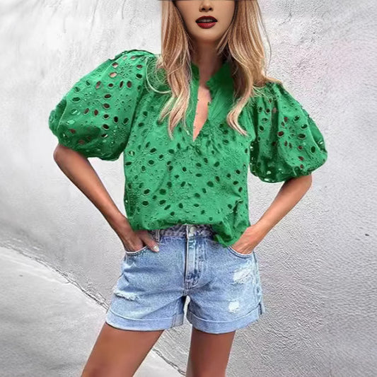 Womens Stylish Casual Hollow-out Lace Top