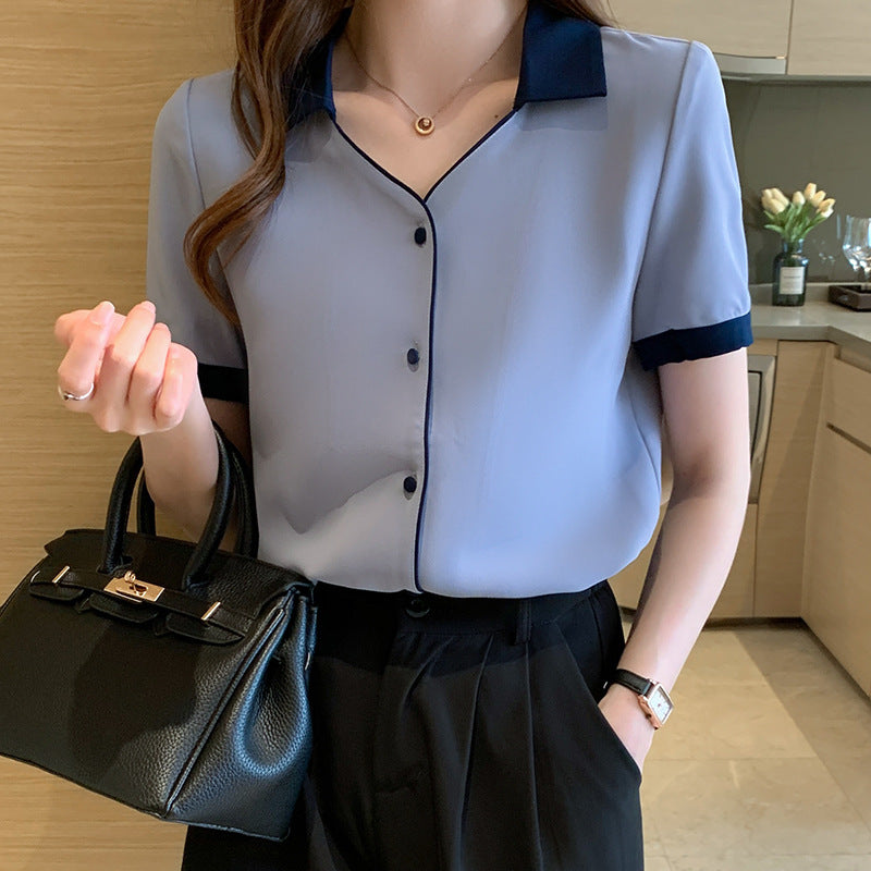 Women's Summer New V-neck Chiffon Short-sleeved Shirt