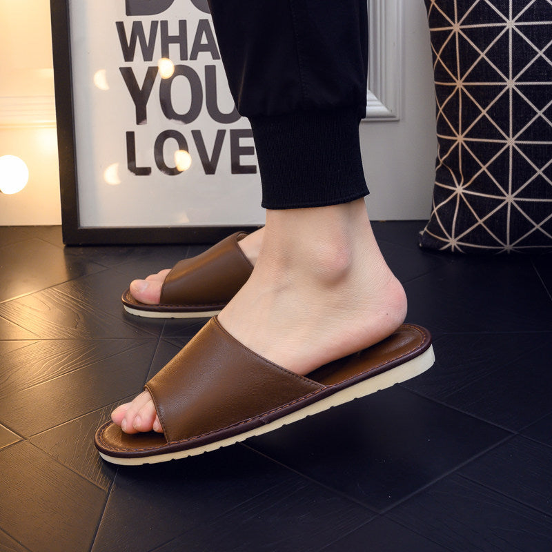 High-end Japanese-style Leather Slippers For Home Usequiet And Perfect For Indoor Wooden Floors