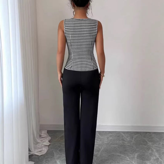 Slim-fit Vest And Solid-color Trousers Casual Suit