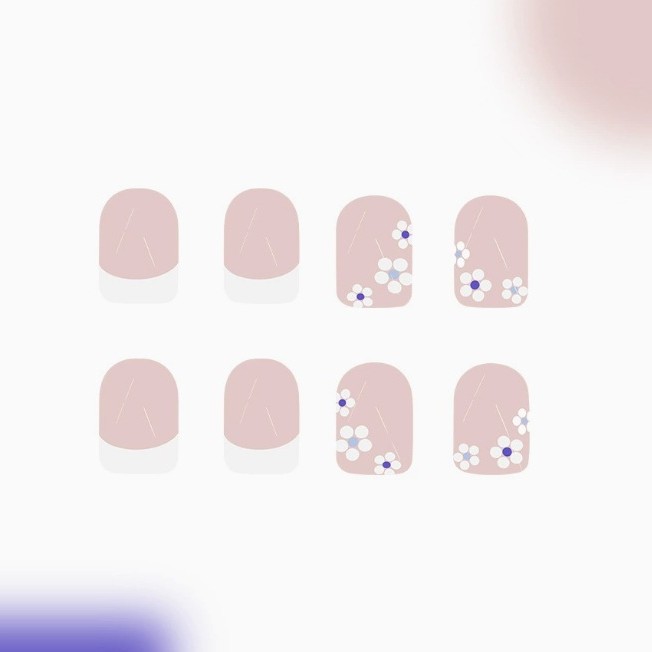 Wearable Nail Patch Nail Polish White French Flowers 24 Pieces