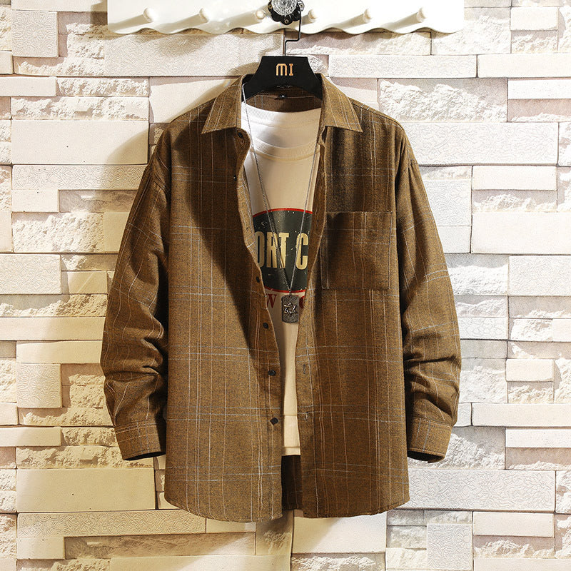 Men's Loose Men's Plaid Long-sleeved Printed Shirt